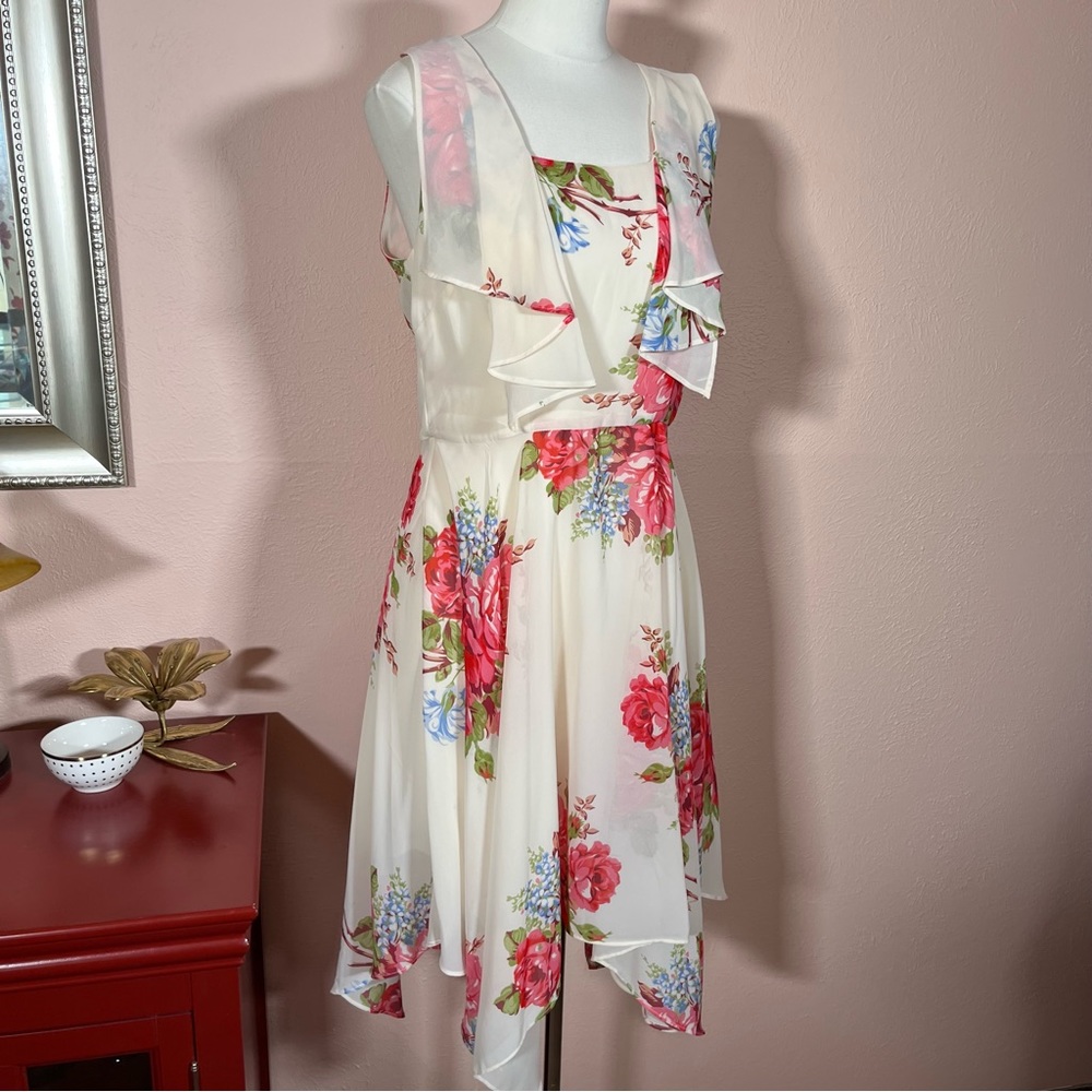 Vintage 90 Y2k Retro Betsey Johnson Cottagecore Floral ruffle Front Midi Dress - Picture 9 of 17
